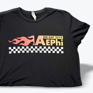 Sorority Bid Day T Shirt 2019 AEPhi Crop Top Black Two Sided Graphic Medium